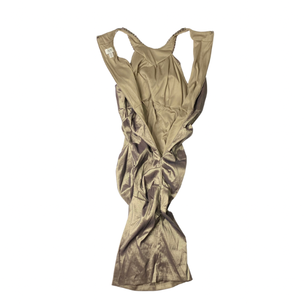 Cache Metallic & Bronze Ruched Formal Dress – Sleeveless with Beaded Embellished Collar
