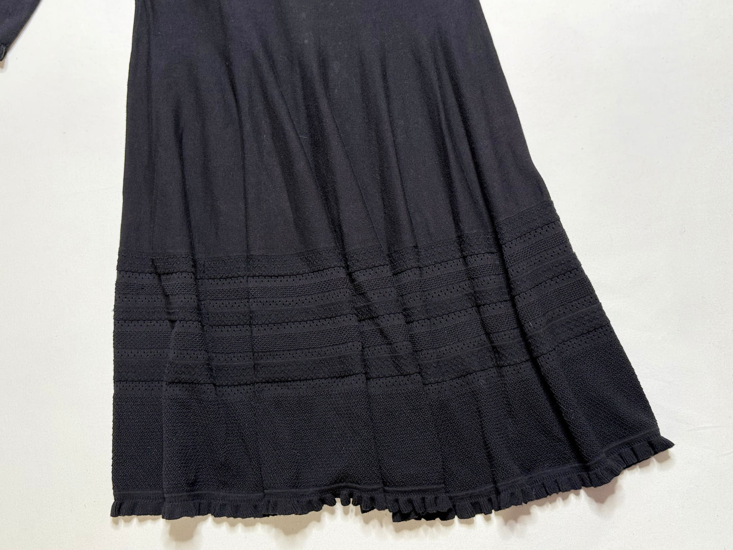 Kate Spade Black Knit Fit & Flare Midi Dress Long Sleeve Ruffle Trim Size Large