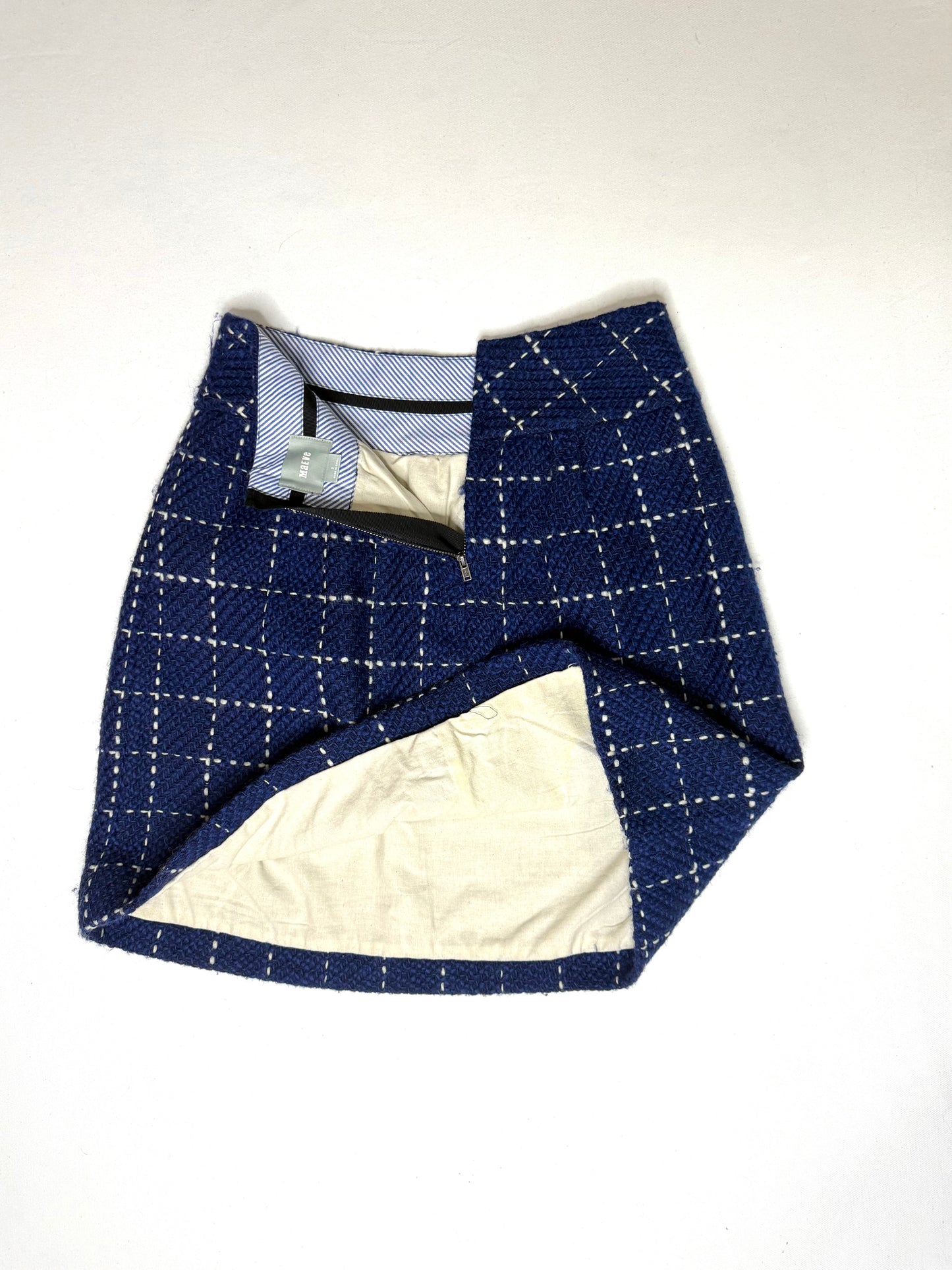 Maeve Anthropologie Tweed Plaid Skirt Women’s Size 2 Navy White Wool Blend