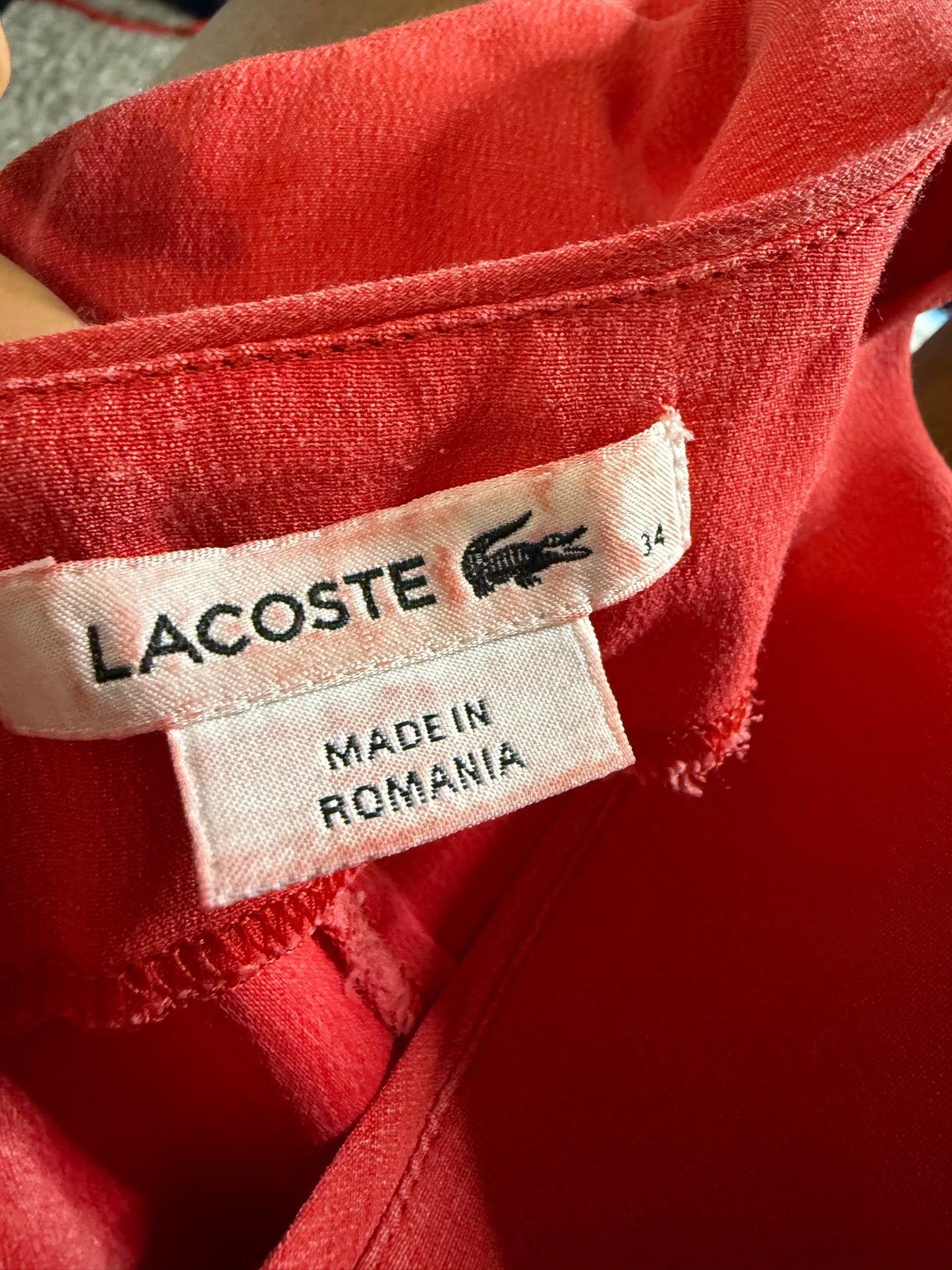 Lacoste Red Short Sleeve Sheath Dress Back Zipper Mini Length Size 34/ 4