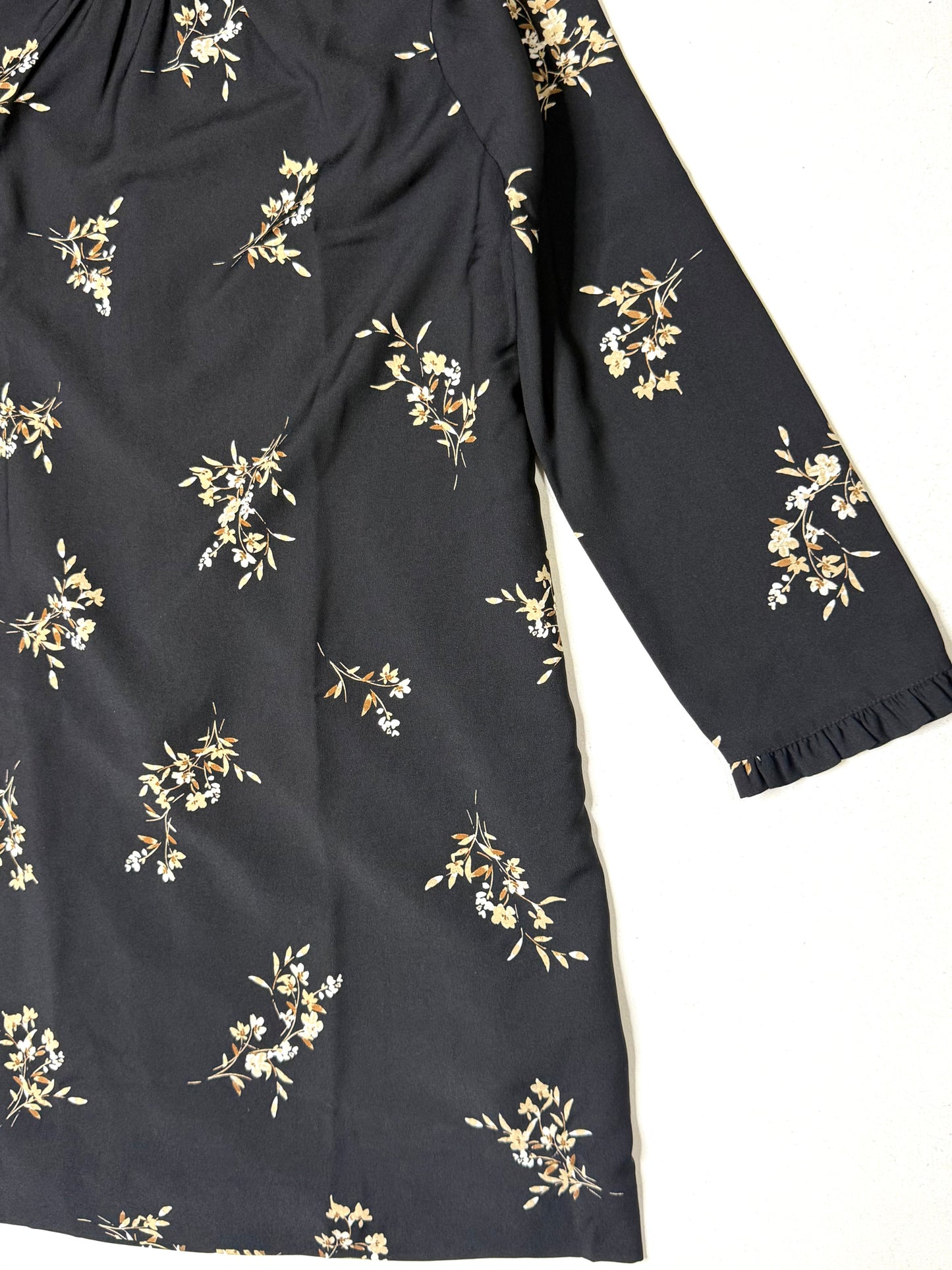 J. Crew Factory Black Long-Sleeve Floral Ruffle Mock Neck Shift Dress Size 2