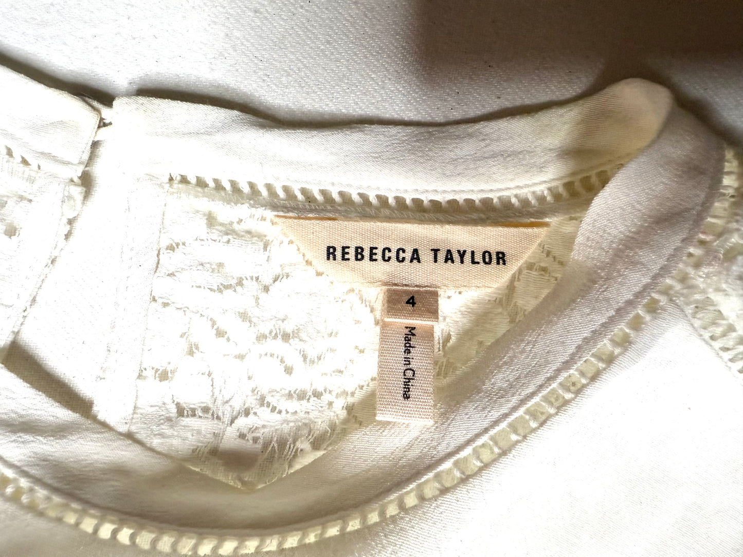 Rebecca Taylor White Long Sleeve Lace Back Peplum Top Size 4