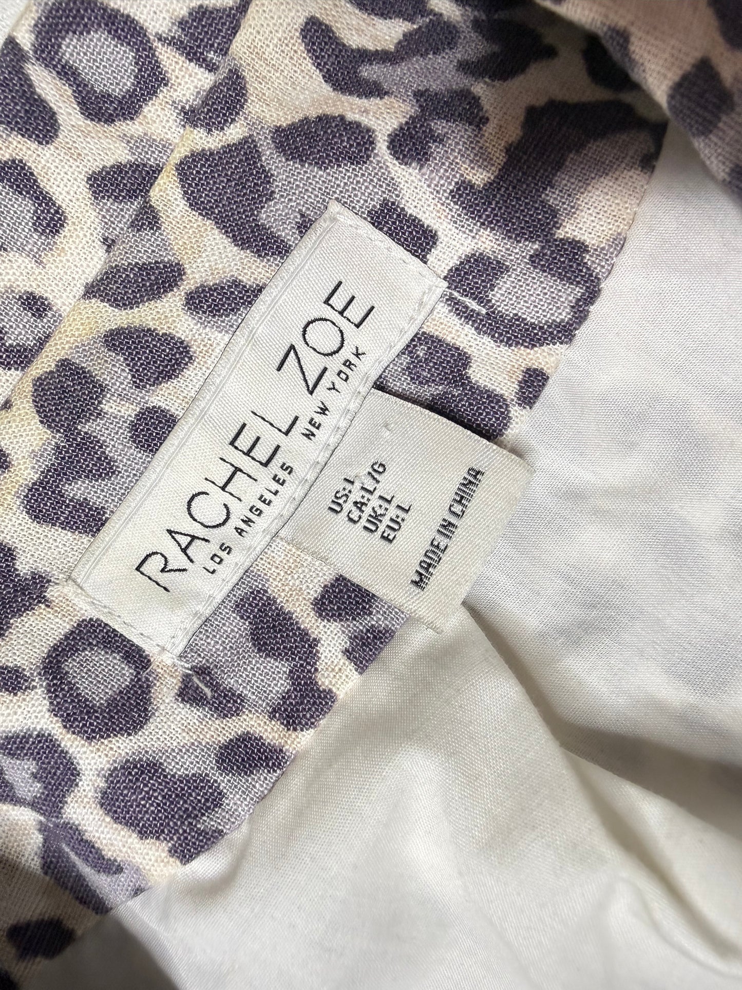 Rachel Zoe Leopard Print Blazer Jacket Women’s Size Large Linen Cotton Tailored Animal Print Designer Blazer