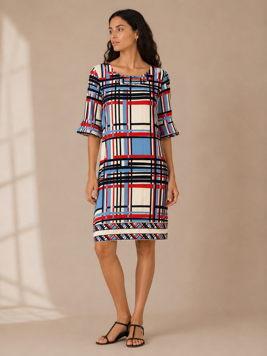 BCBGMaxAzria Geometric Plaid Dress Multi-Colored Sheath Dress Size Large