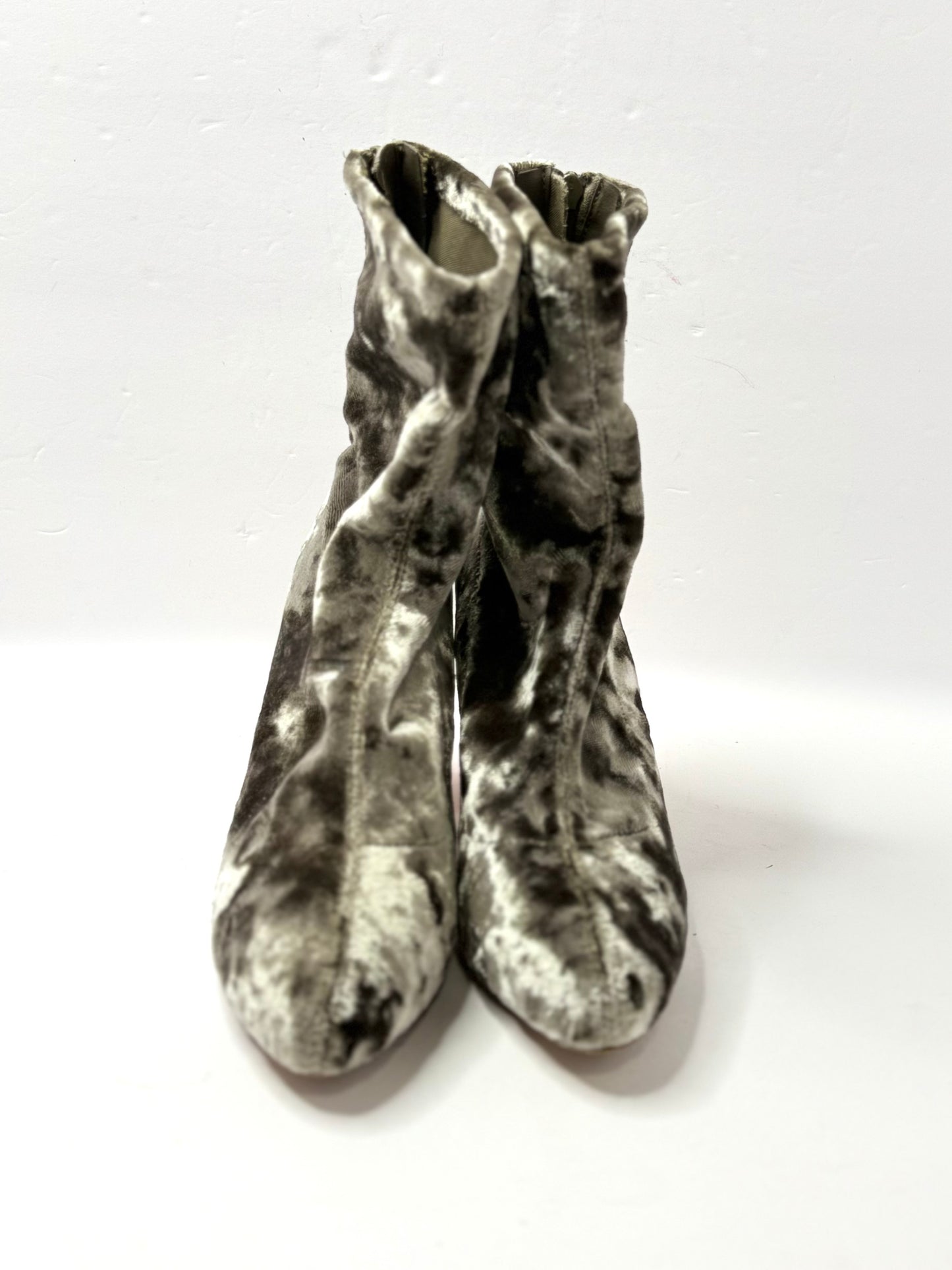 Missguided Olive Green Crushed Velvet Ankle Boots – Size 7, Rose Gold Heel