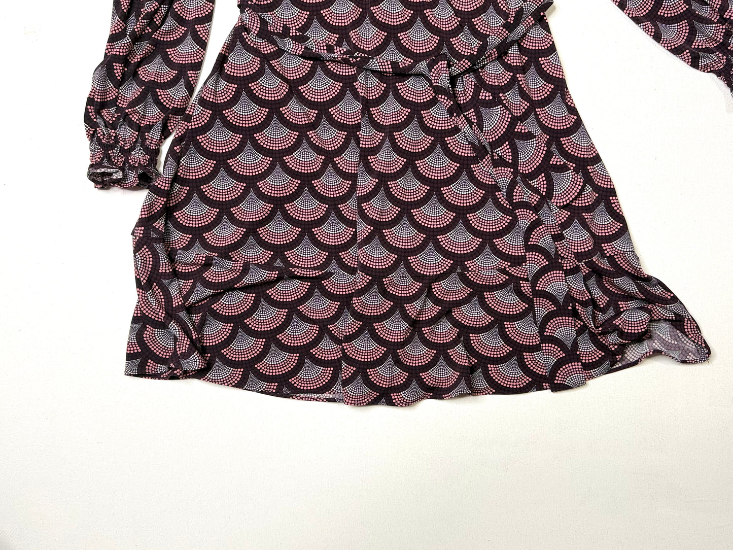 Michael Kors Petite Medium Wrap Dress Burgundy Pink Geometric Long Sleeve Ruffle