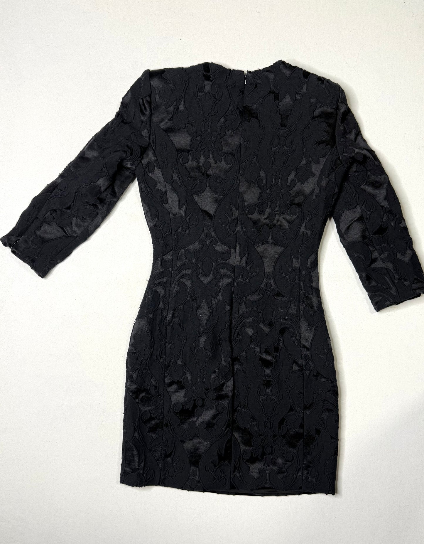 Mango Suit Black Long-Sleeve Jacquard Sheath Dress Textured Brocade Size 4