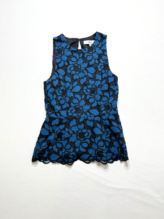Likely Blue and Black Lace Sleeveless Peplum Top Size XS