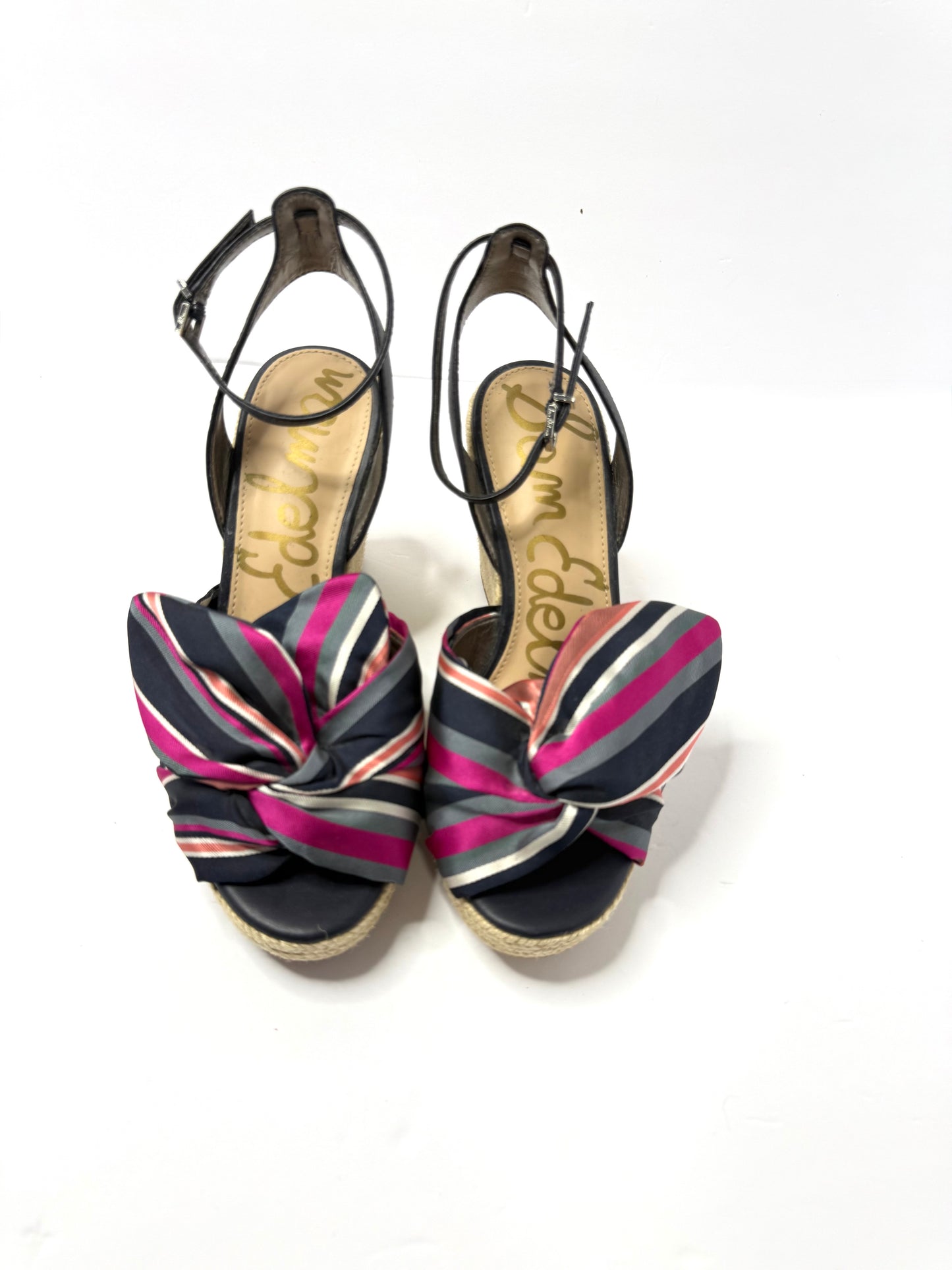 Sam Edelman NWT Blue Striped Espadrille Sandals – Size 8, 3.5" Heel, Bow Tie Ankle Strap