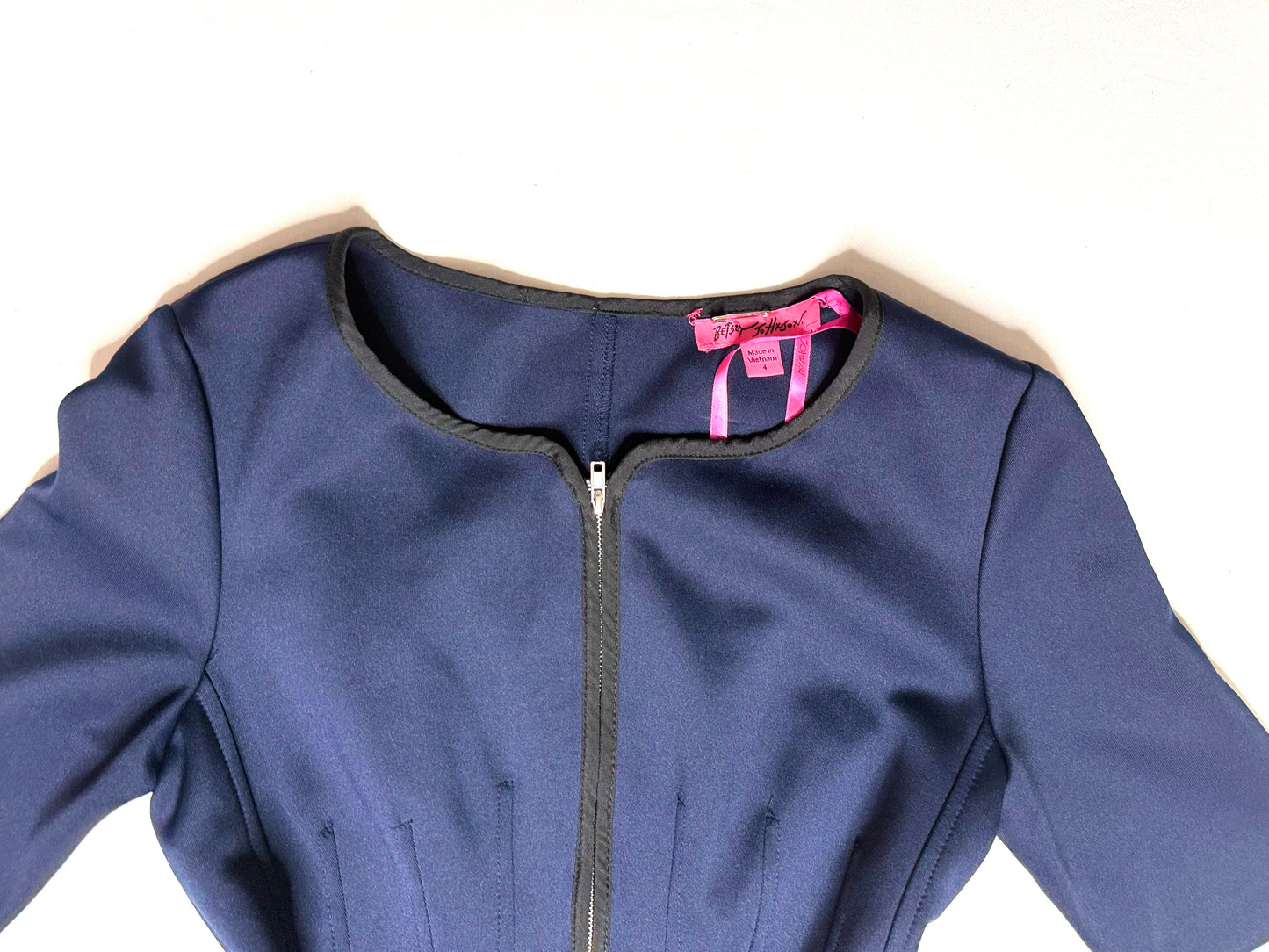 Betsey Johnson Navy Blue Scuba Fit & Flare Zip Front Midi Dress Size 4