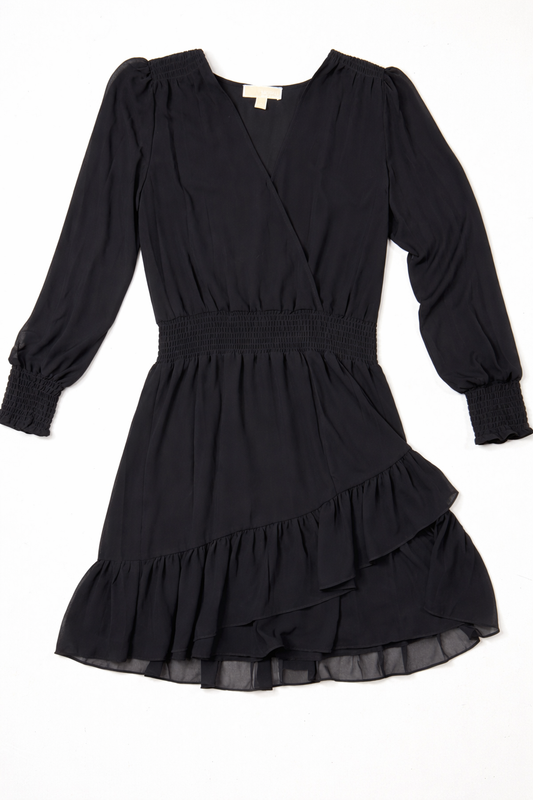 Michael Michael Kors Women’s Black Long Sleeve Wrap Ruffle Dress Size