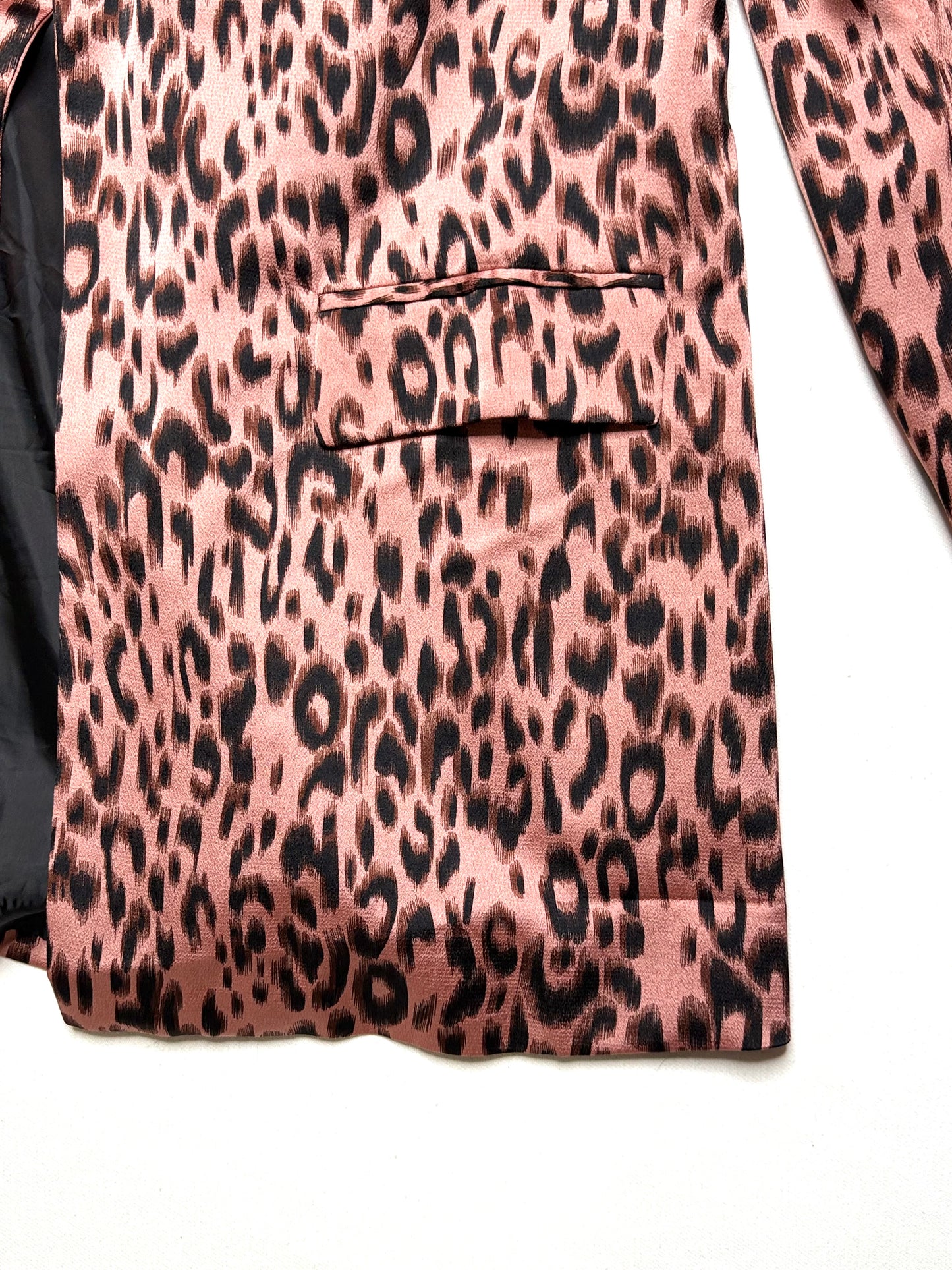 Missguided Peachy Pink Animal Print Longline Jacket Size 4 | Open Front Blazer with Pockets