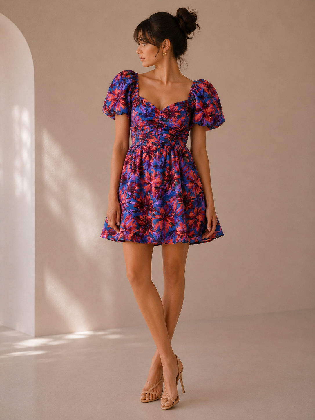 Jessica Simpson Floral Puff Sleeve V-Neck Dress Size XL NWT