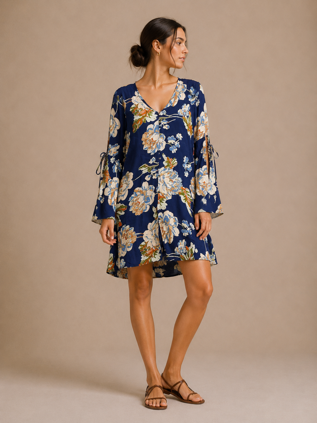 Altar’d State Blue Floral Button Front Bell Sleeve Blouse Boho Romantic Dress Size Small