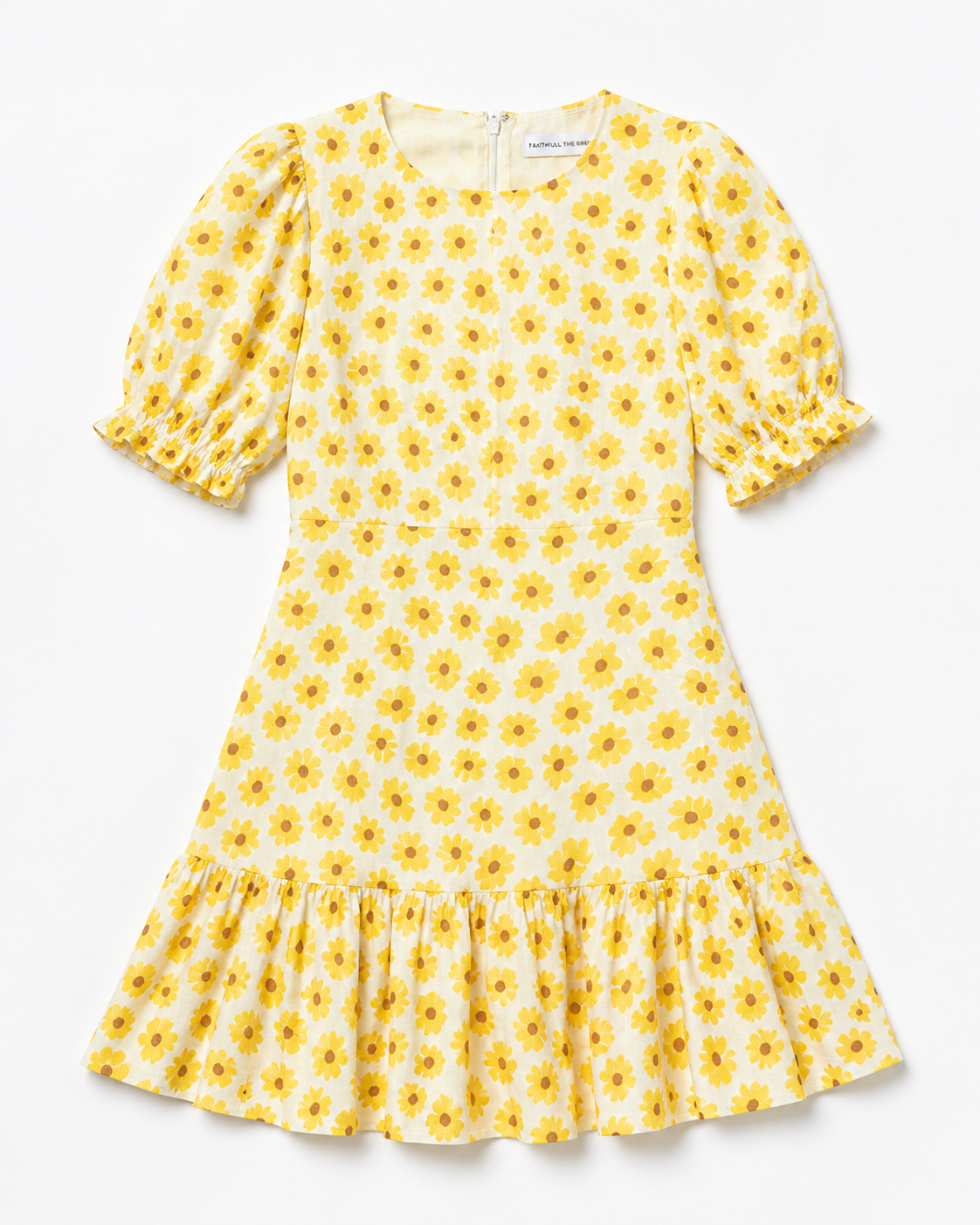Faithful the Brand Yellow Floral Print Puff Sleeve Ruffle Hem Dress Size 2