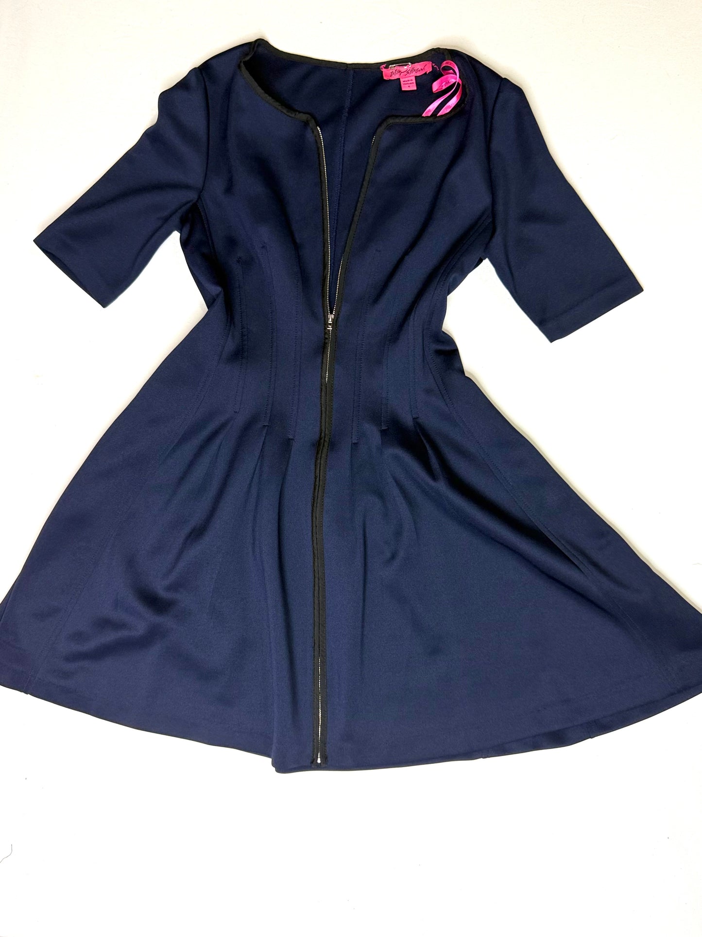 Betsey Johnson Navy Blue Scuba Fit & Flare Zip Front Midi Dress Size 4