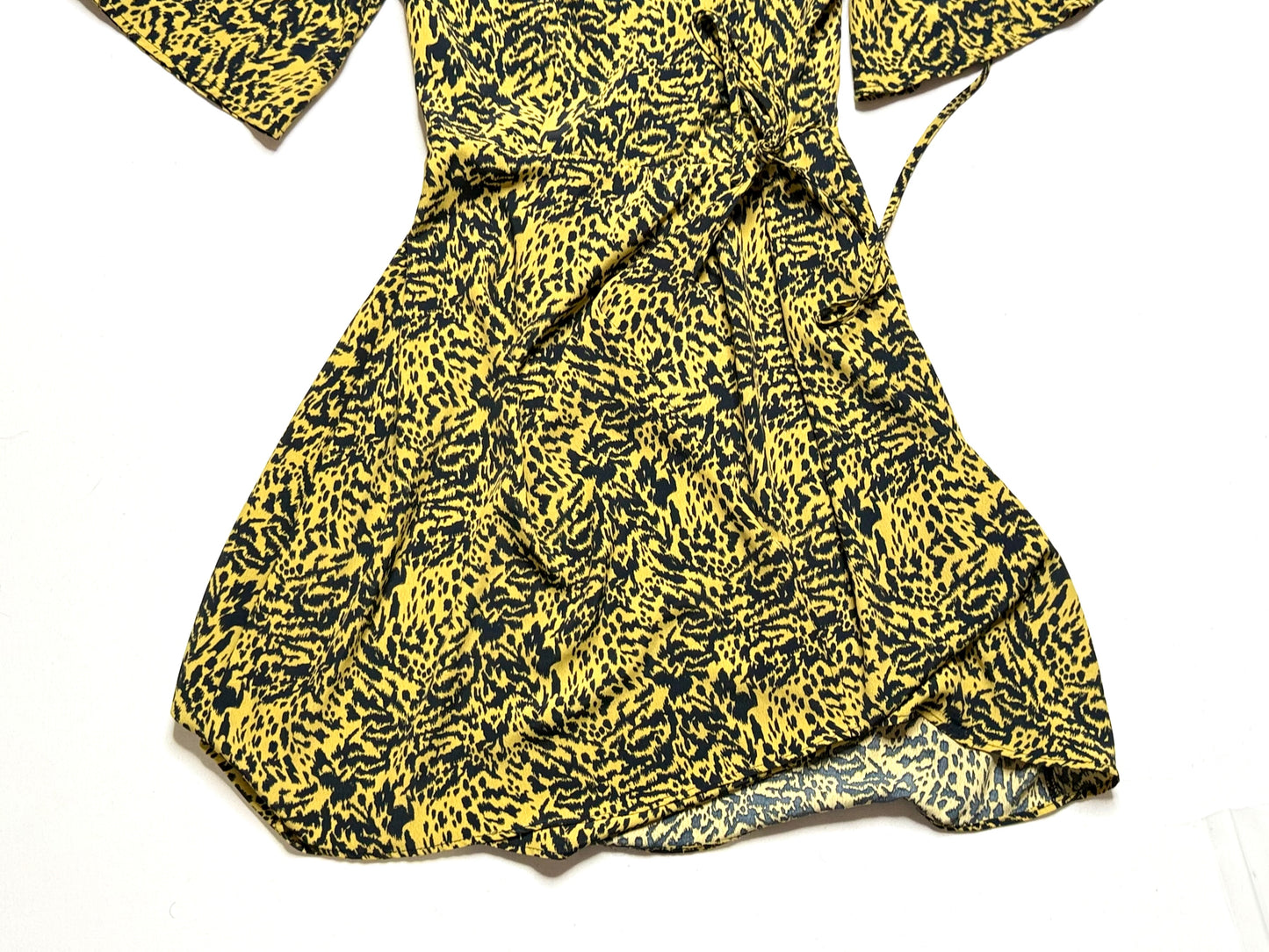 Topshop Animal Print Wrap Midi Dress – Size 6, Bell Sleeves, Tie Waist, Boho