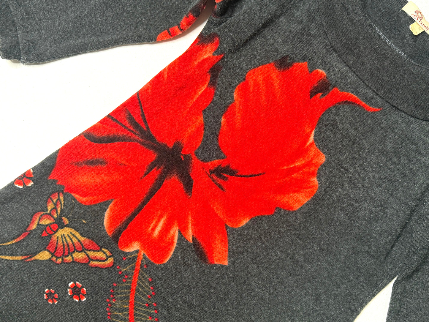 Aryeh Gray Red Hibiscus Floral Tunic Dress Size Small