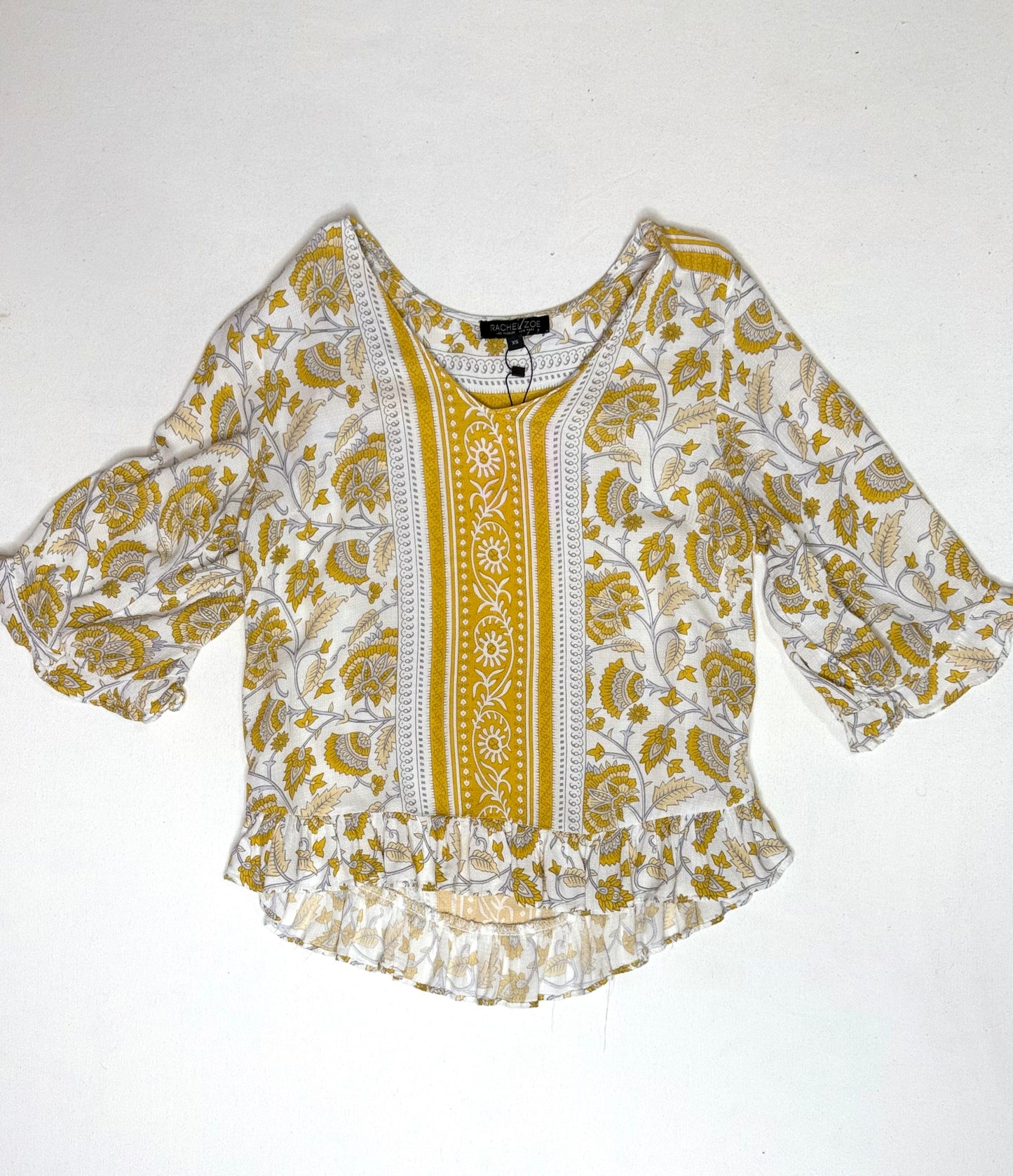 Rachel Zoe Bohemian Paisley Floral Print Peasant Blouse Size XS