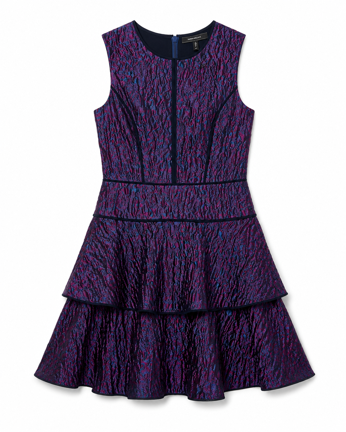 BCBGMAXAZRIA Metallic Jacquard Tiered Fit & Flare Dress Size 4 Purple