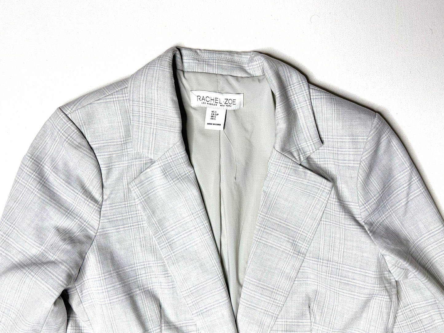 Rachel Zoe Light Gray Plaid Blazer Women’s Size Small Tailored Single Button Career Jacket