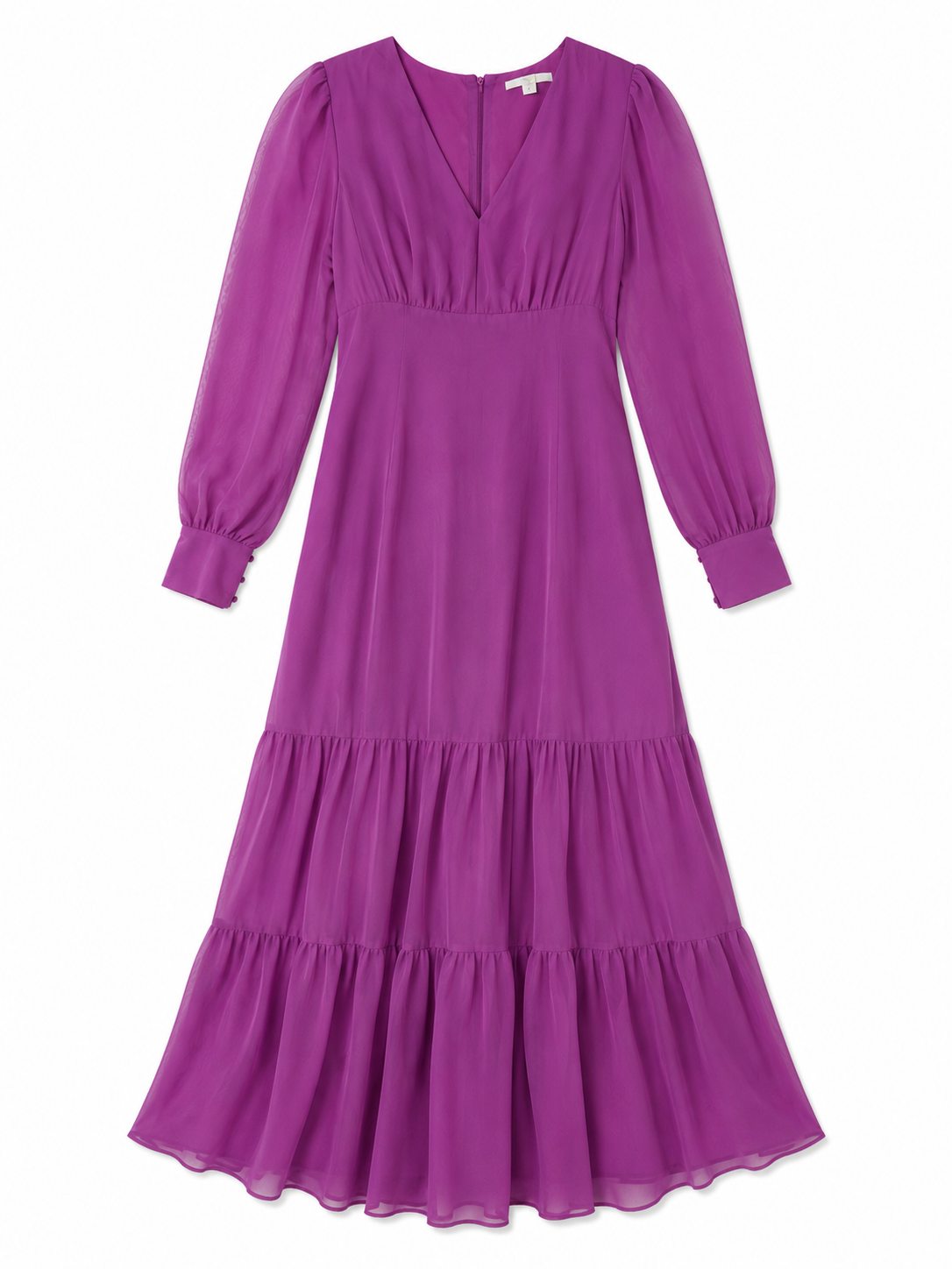 Bar III Magenta Tiered Chiffon Midi Dress Size Small Long Sleeve V-Neck Occasion Dress
