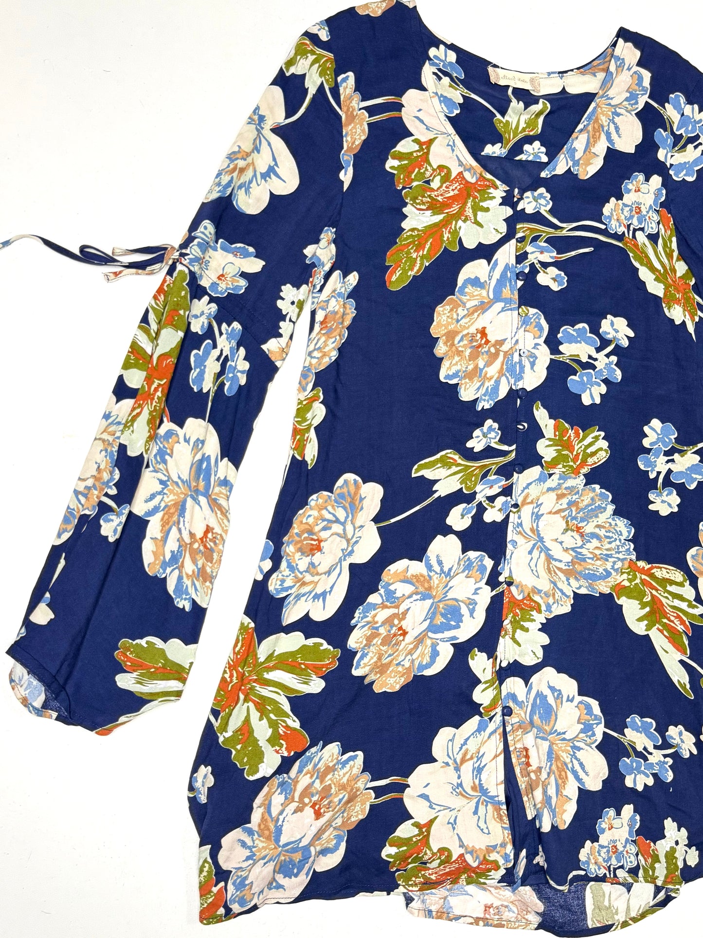 Altar’d State Blue Floral Button Front Bell Sleeve Blouse Boho Romantic Dress Size Small
