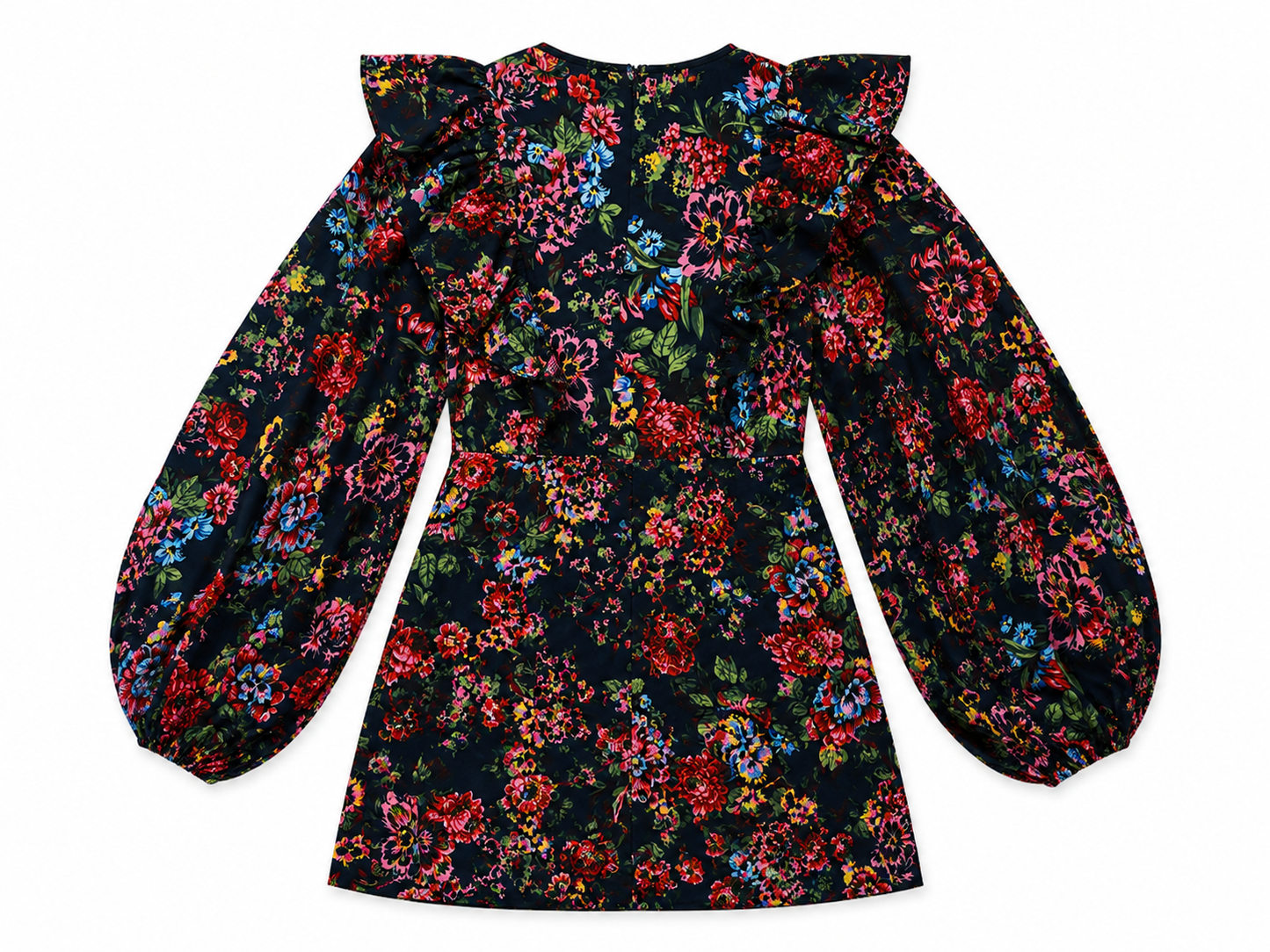 Missguided Floral Ruffle Sleeve Mini Dress Size 6 Dark Romantic Puff Sleeve Dress