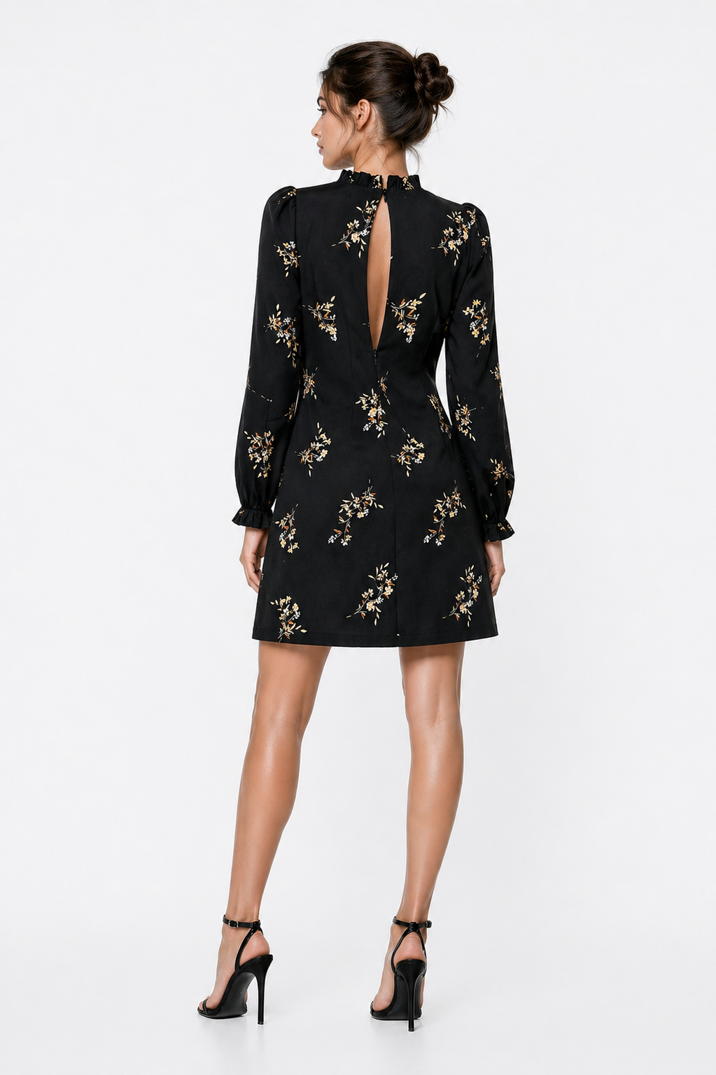 J. Crew Factory Black Long-Sleeve Floral Ruffle Mock Neck Shift Dress Size 2