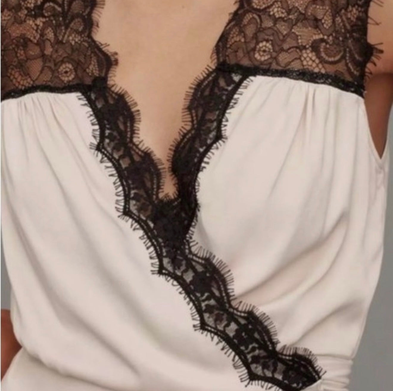 Anthropologie Ivory & Black Lace Wrap Midi Sleeveless V-Neck Midi Dress Size M