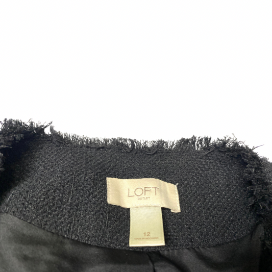Ann Taylor Loft Black Tweed Blazer – Size 12, Fringe Detail