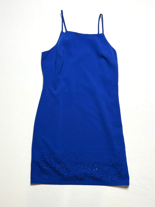 Banana Republic Blue Spaghetti Strap Sheath Dress – Geometric Cutout Hem, Lined, Size Medium