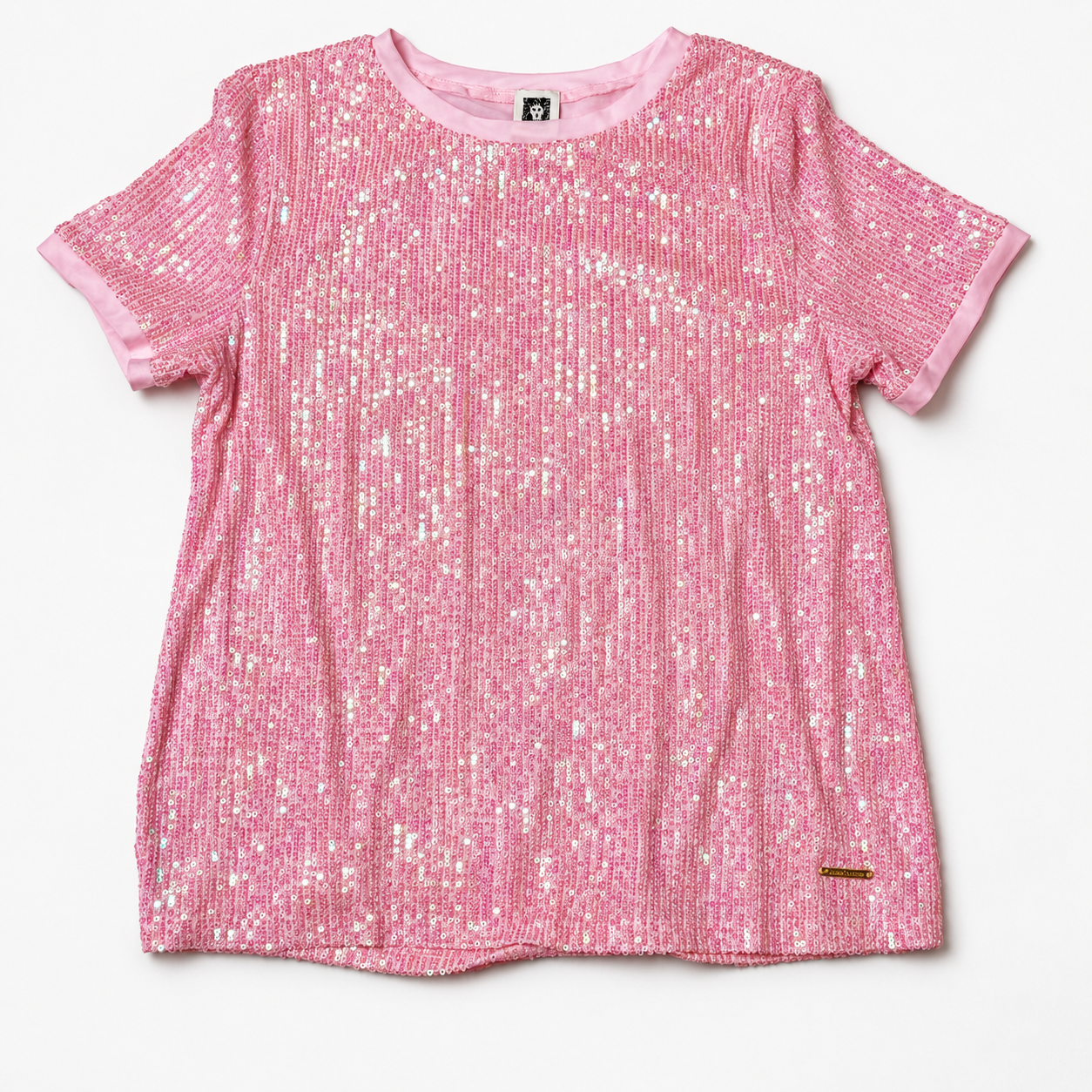 Anne Klein Y2K Pink Sequin Short Sleeve Sheer Mesh Tee Size Medium