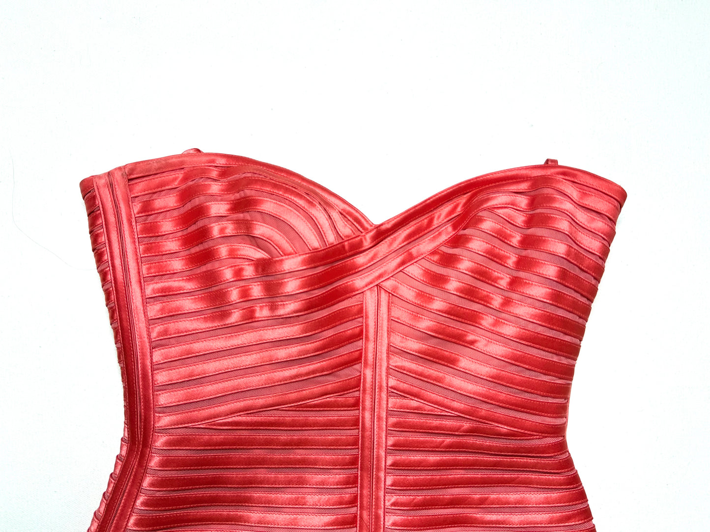 BCBG Max Azria Coral Satin Ribbed Bodycon Dress – Size 8