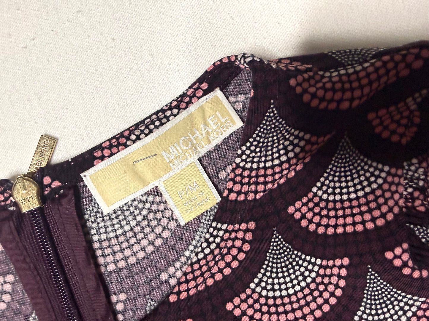 Michael Kors Petite Medium Wrap Dress Burgundy Pink Geometric Long Sleeve Ruffle