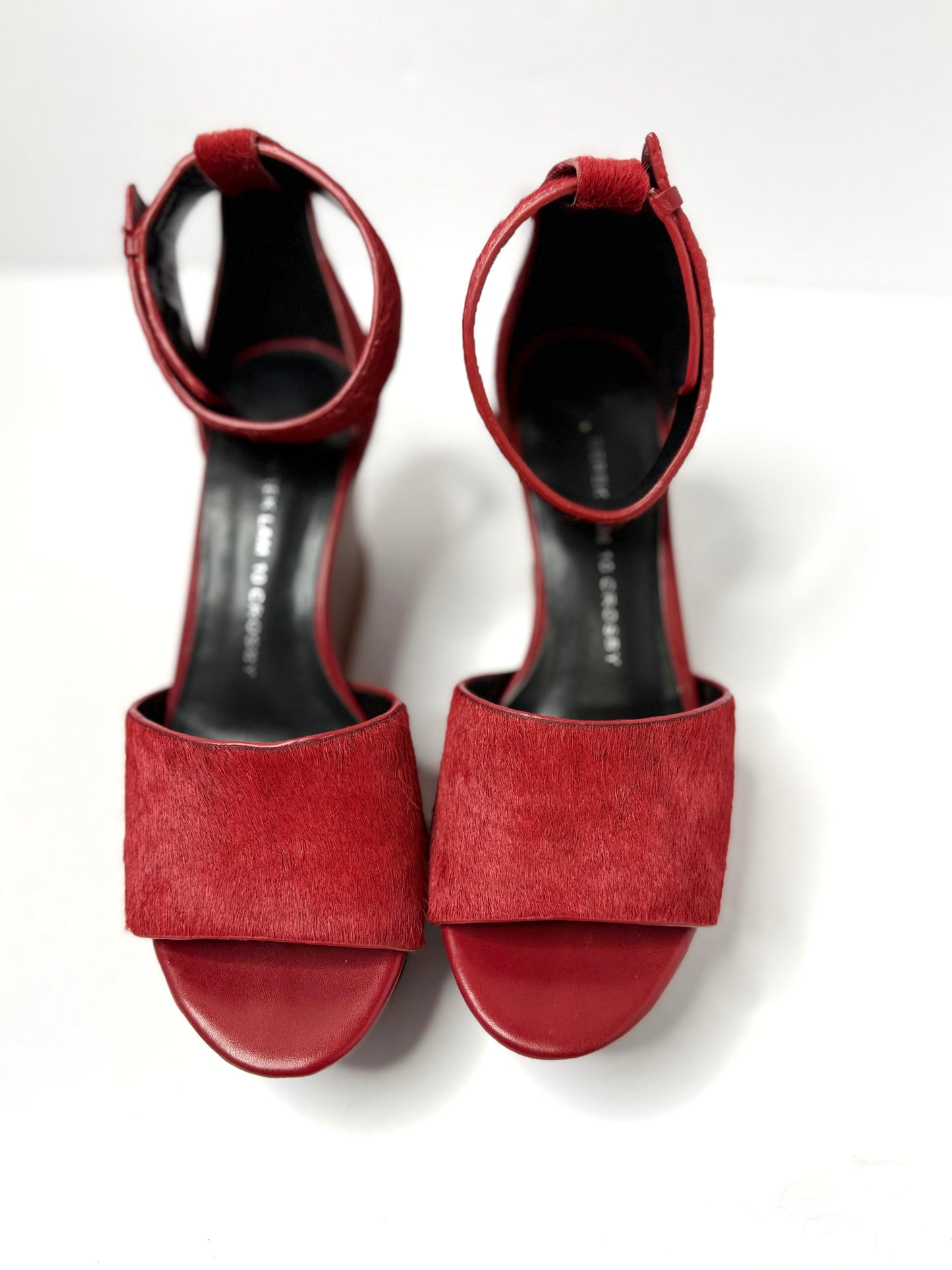 Derek Lam Red Calf Hair Platform Wedge Heels Sandals Size 5.5
