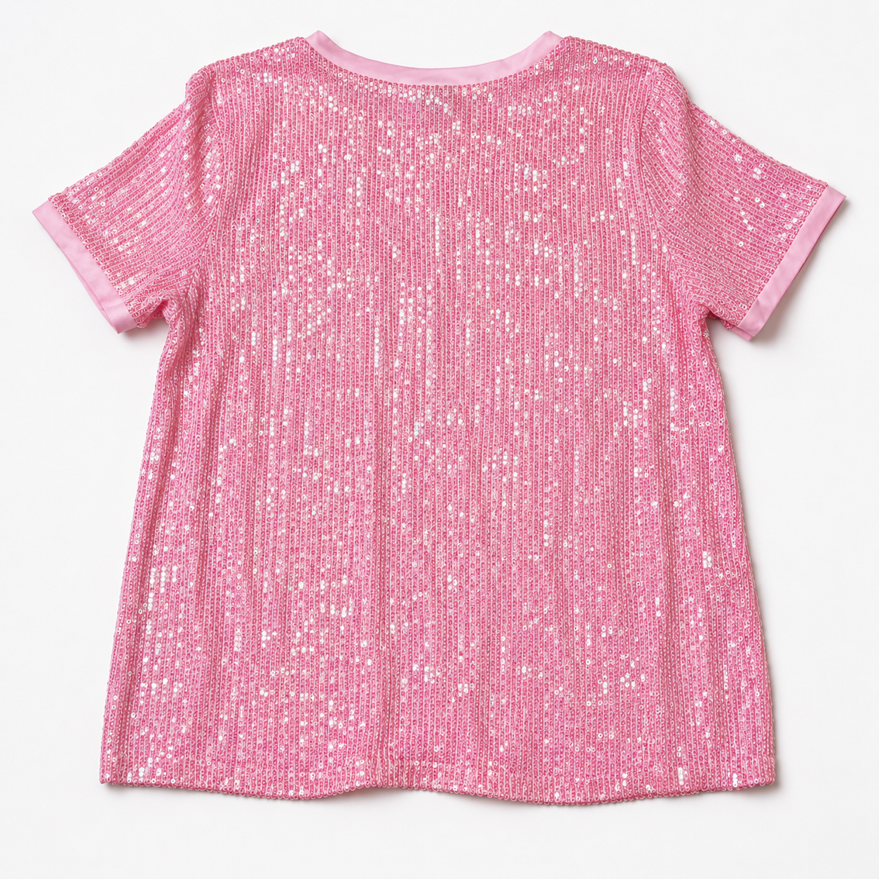 Anne Klein Y2K Pink Sequin Short Sleeve Sheer Mesh Tee Size Medium