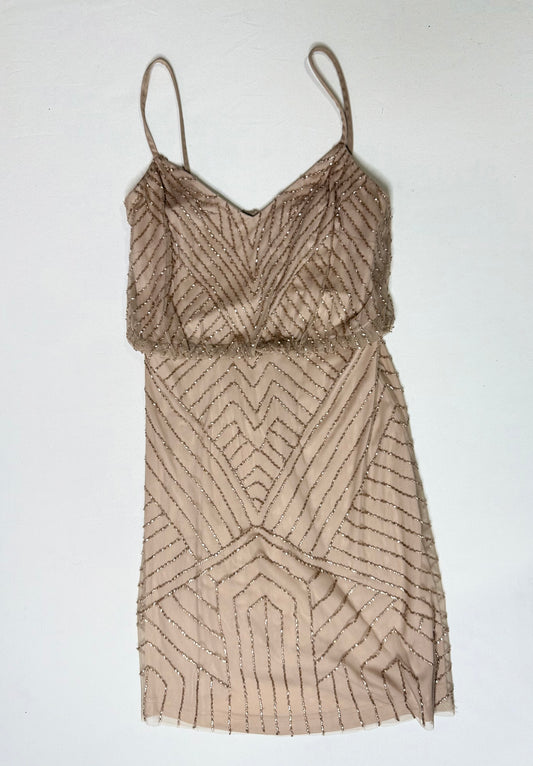 Adrianna Papell Beaded Sophia Cocktail Dress Size 6 Champagne Flapper Style