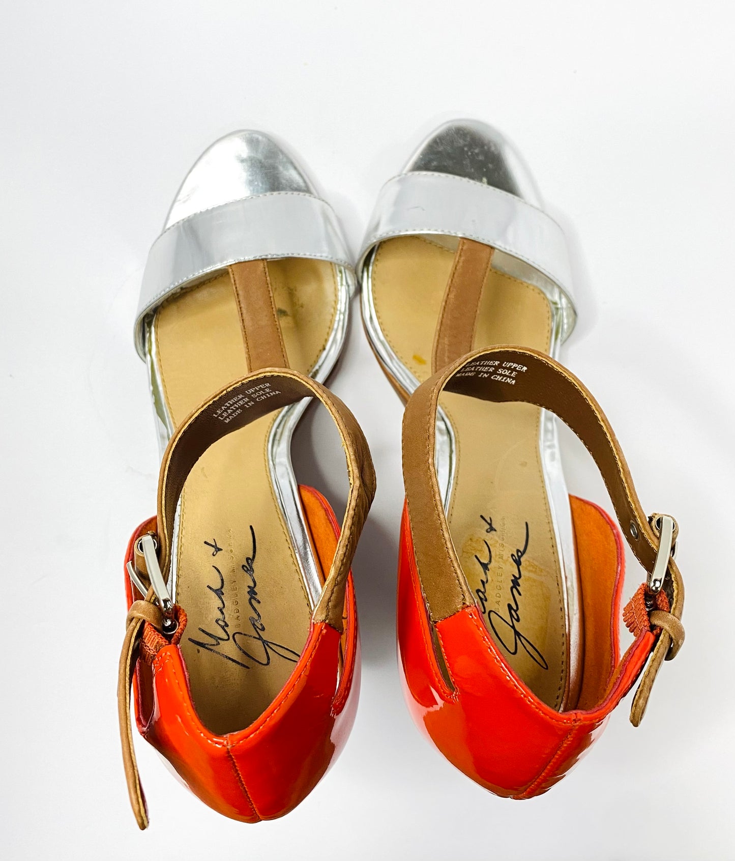Mark + James Badgley Mischka Colorblock Wedge Sandals – Size 8.5 – Open Toe – Ankle Strap – 3” Heel