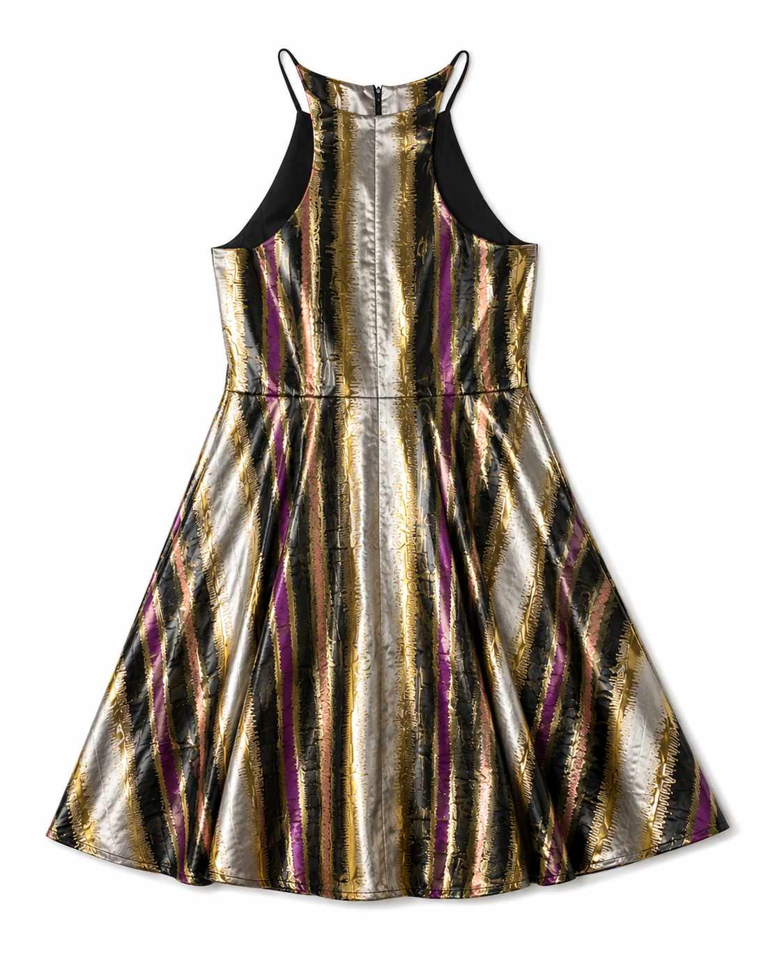 Badgley Mischka Gold and Silver Halter Metallic Fit&Flare Dress Size 6