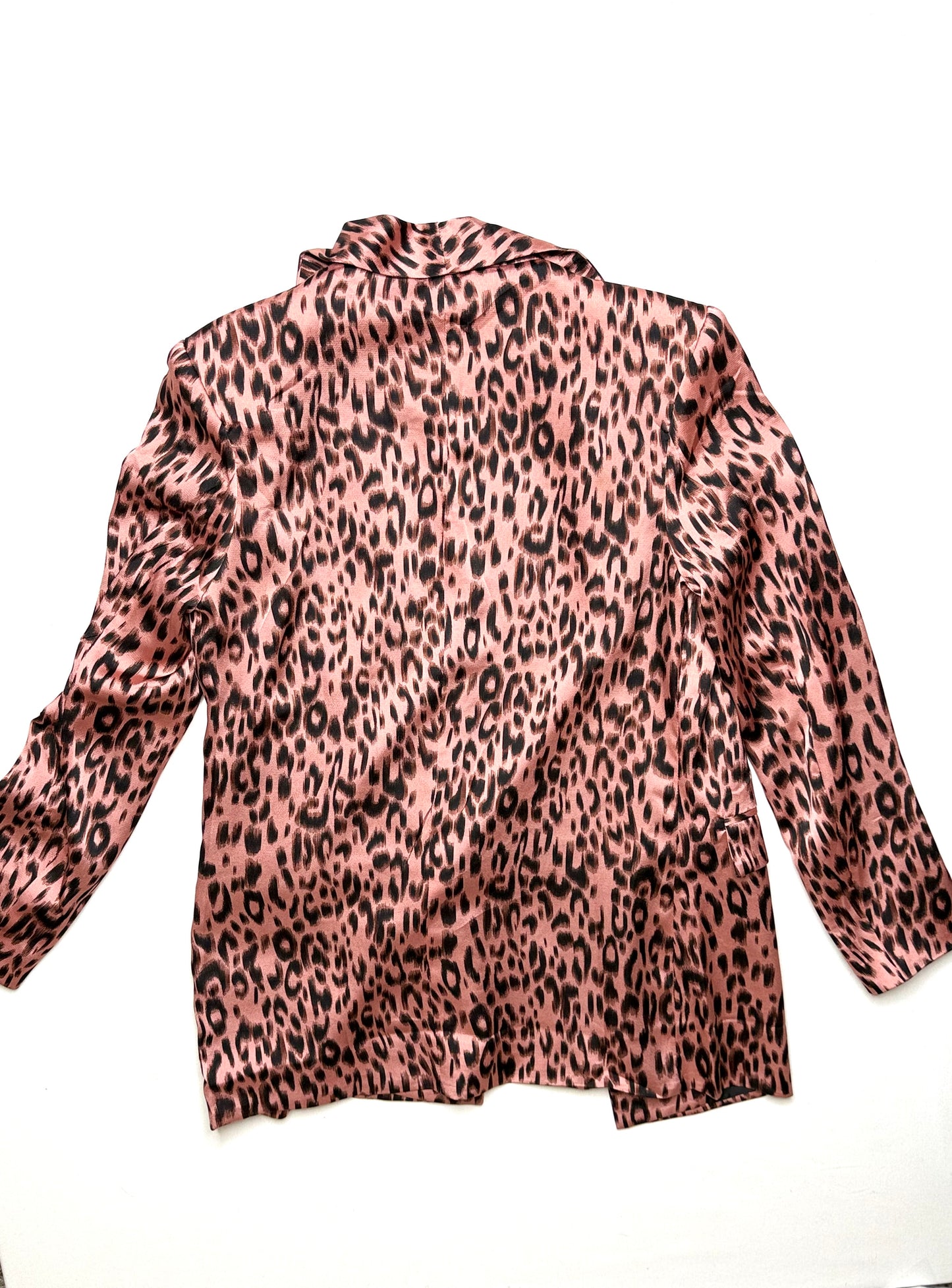 Missguided Peachy Pink Animal Print Longline Jacket Size 4 | Open Front Blazer with Pockets
