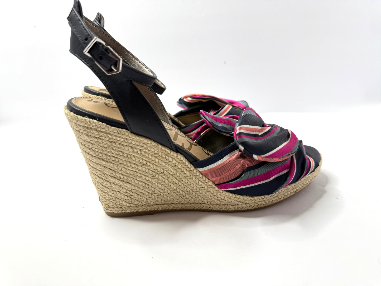 Sam Edelman NWT Blue Striped Espadrille Sandals – Size 8, 3.5" Heel, Bow Tie Ankle Strap