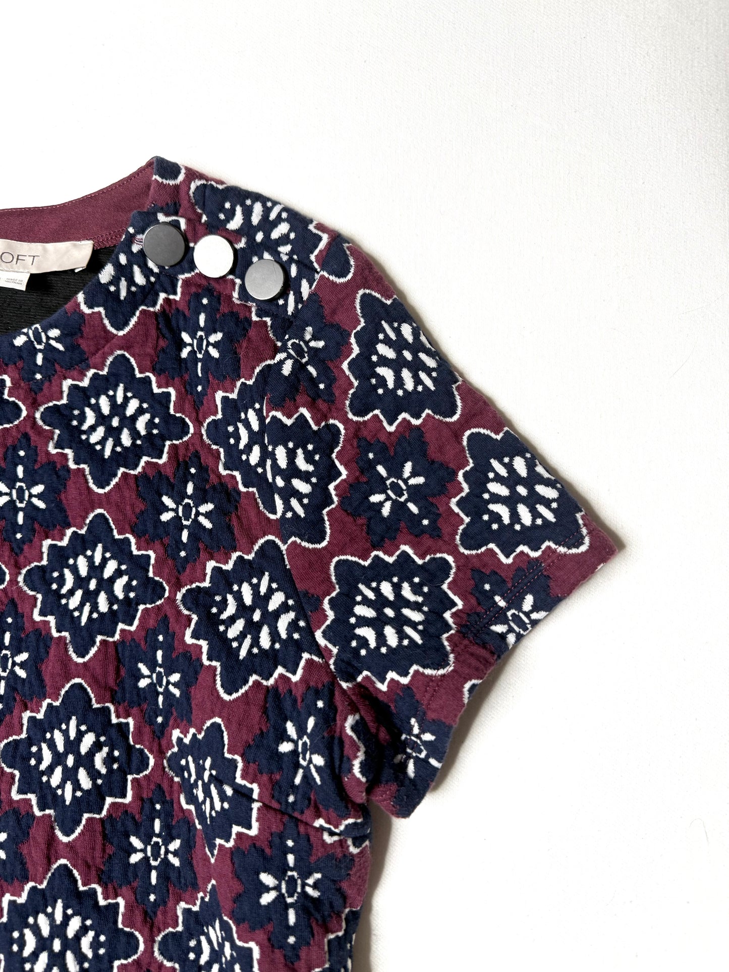 LOFT Burgundy & Navy Medallion Print Shift Dress Size 10