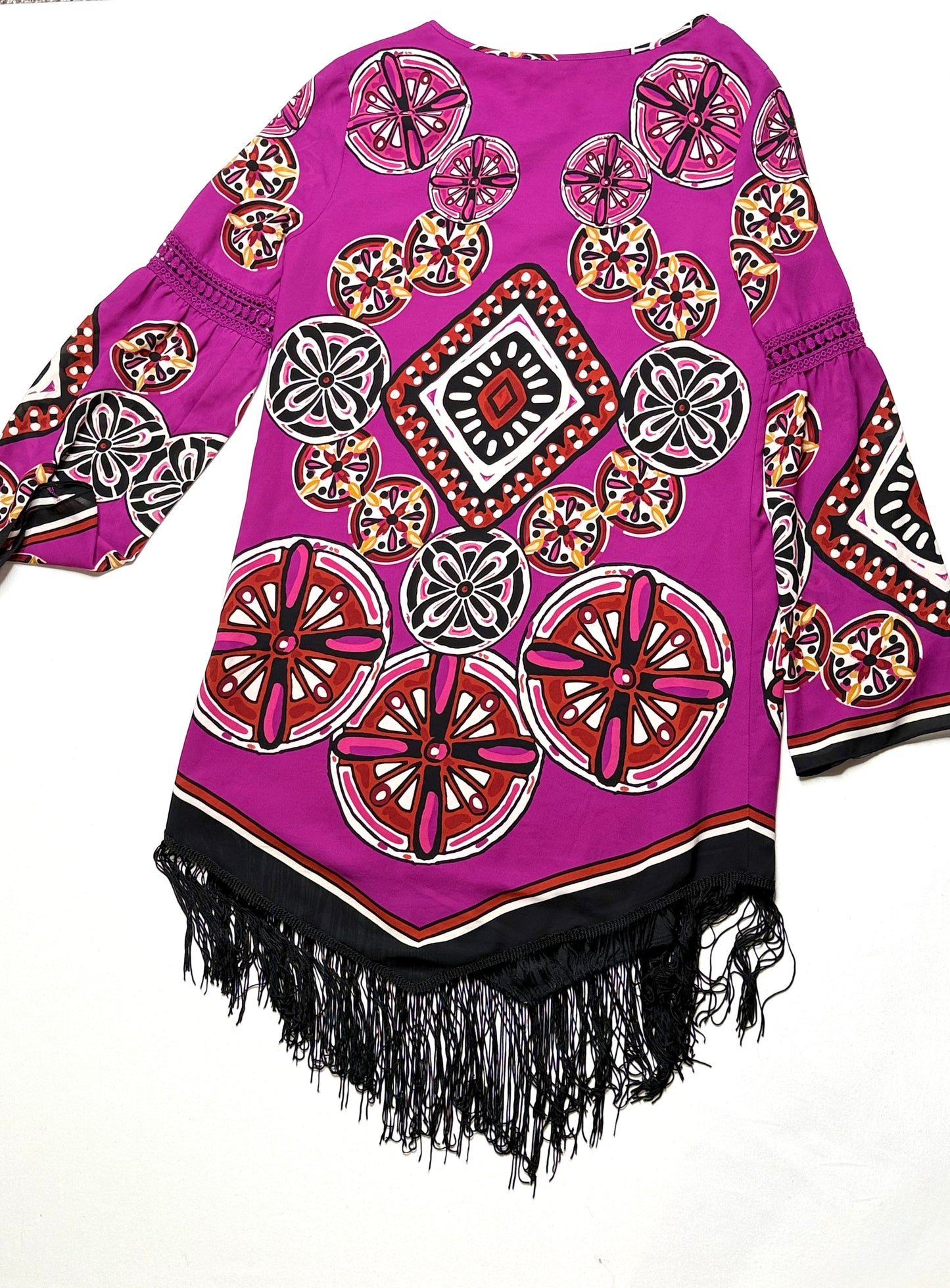 Anthropologie Chelsea & Violet Purple and Multicolor Tunic Dress w/ Fringe Sz M