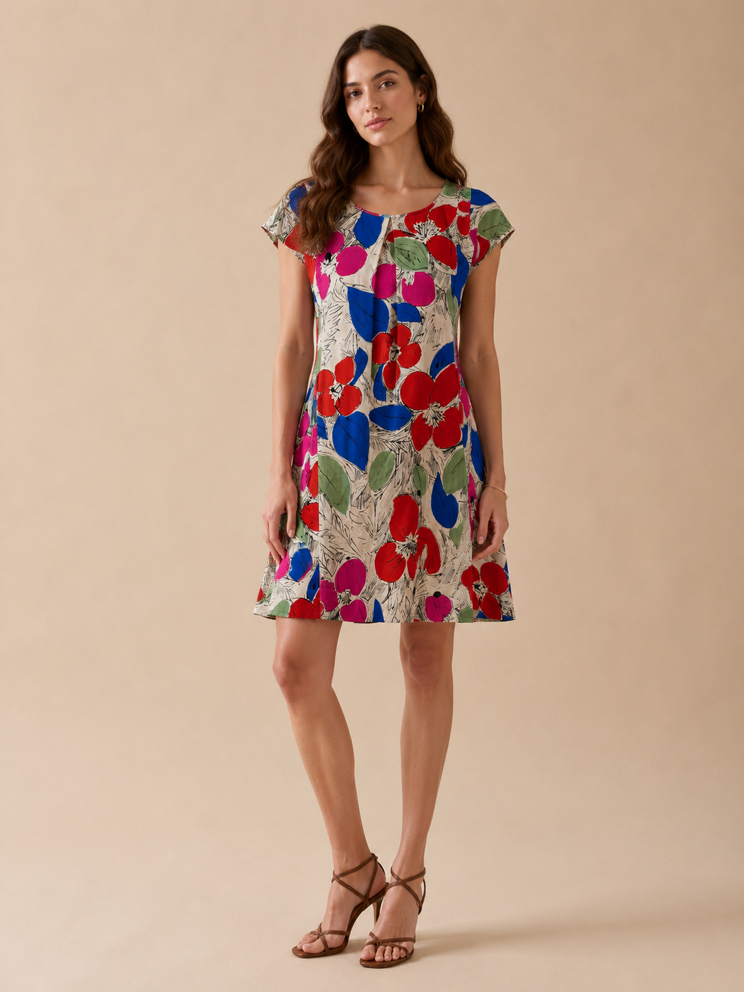 Sara Campbell Floral Print Dress Size Small Colorful Abstract Garden Party Dress Made in USA