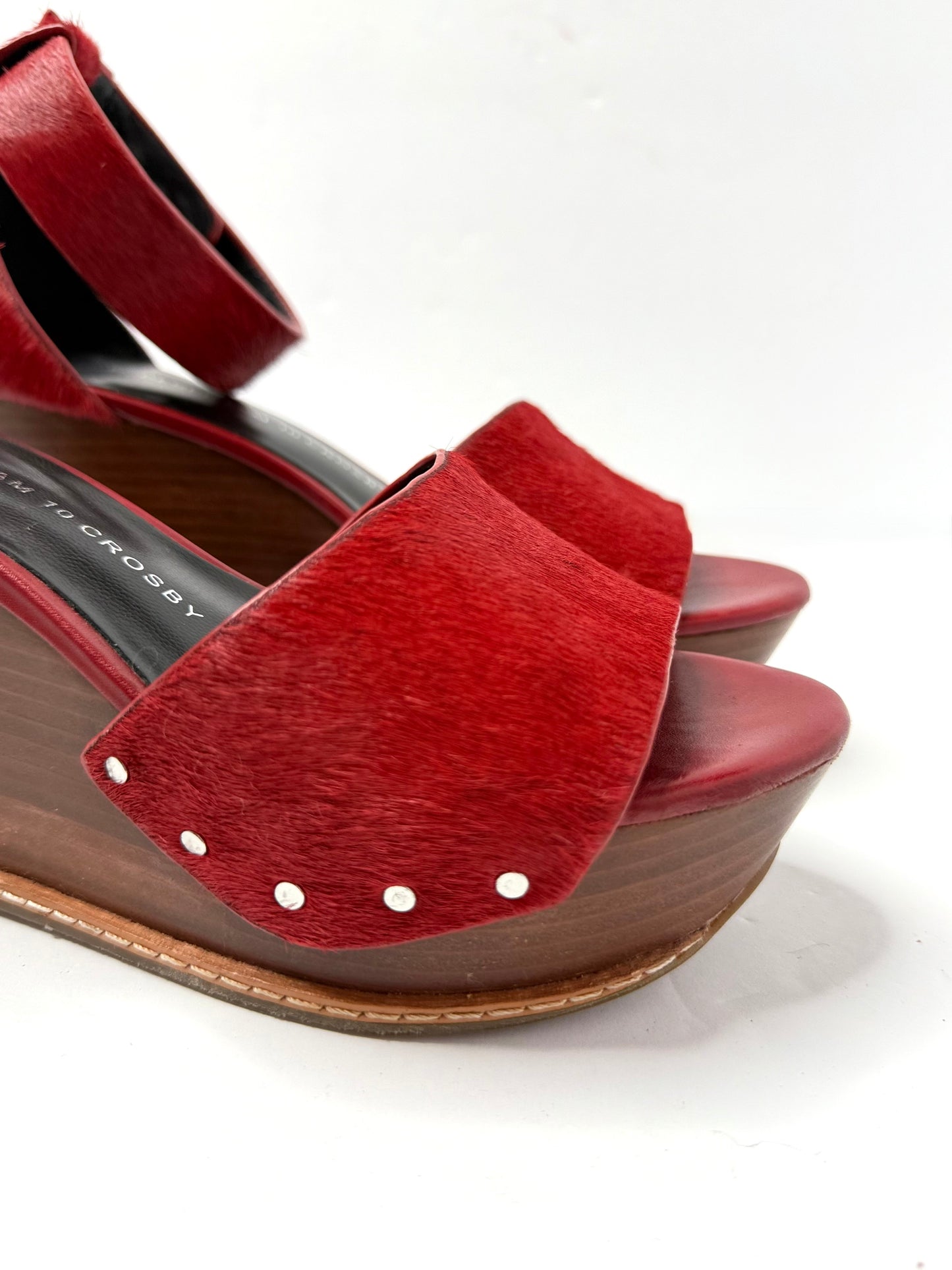 Derek Lam Red Calf Hair Platform Wedge Heels Sandals Size 5.5