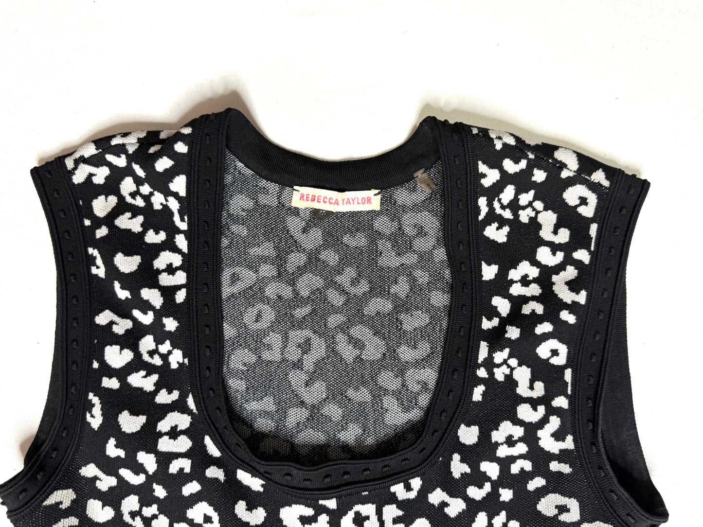 Rebecca Taylor Leopard Print Knit Sweater Dress Size Small A-Line Sleeveless