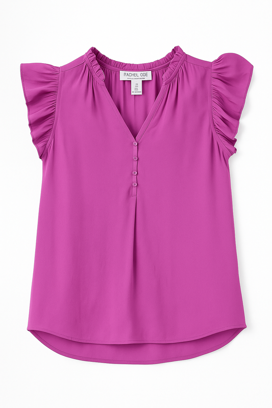 Rachel Zoe Purple Ruffled Sleeve V-Neck Blouse Women’s Medium