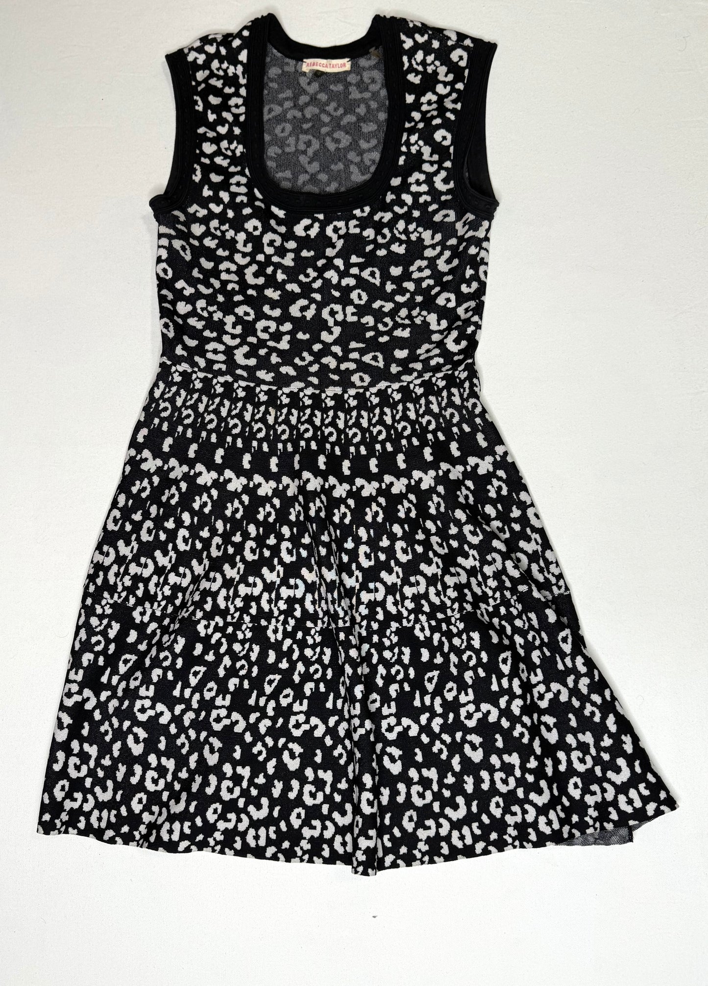 Rebecca Taylor Leopard Print Knit Sweater Dress Size Small A-Line Sleeveless