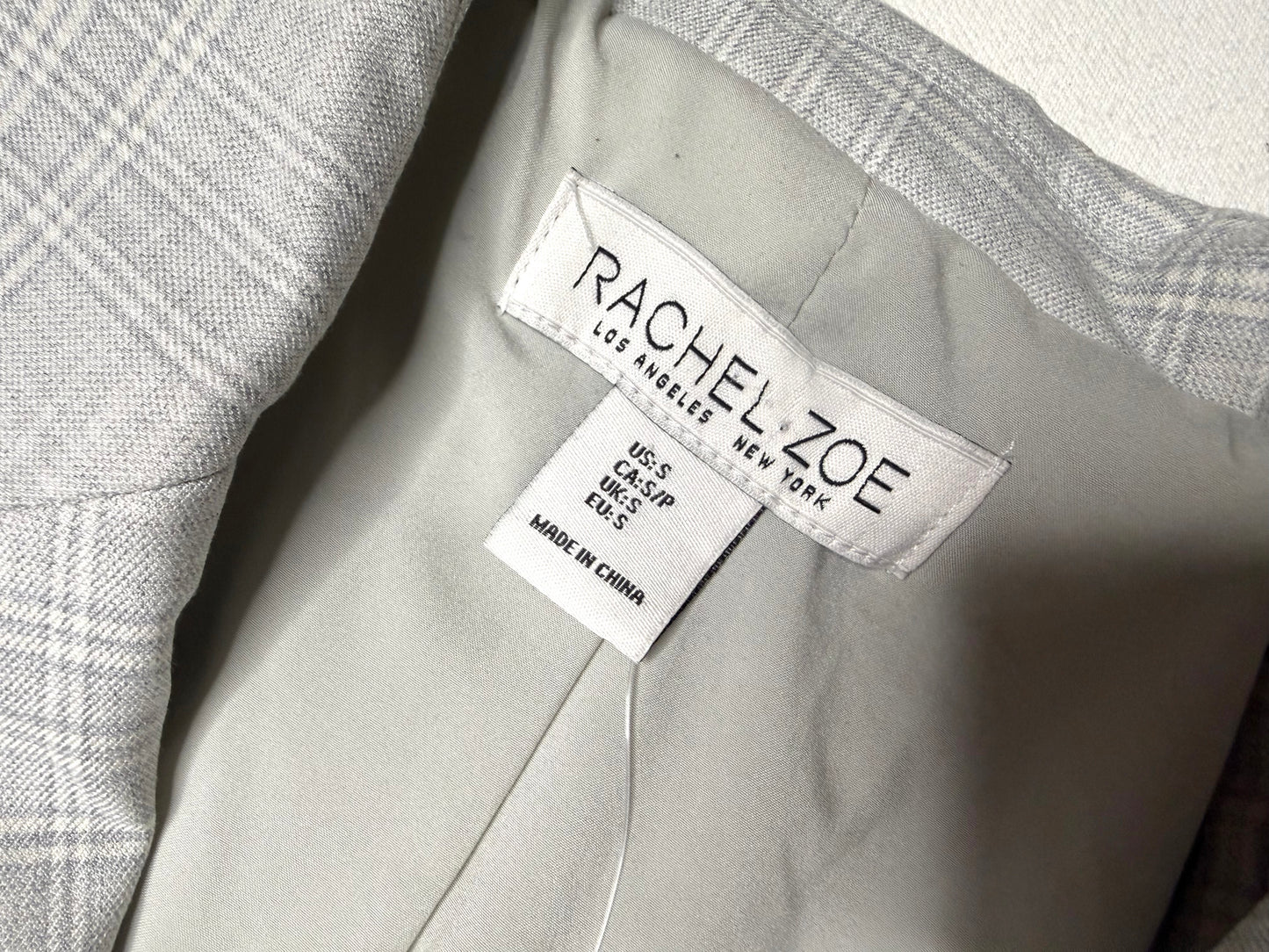 Rachel Zoe Light Gray Plaid Blazer Women’s Size Small Tailored Single Button Career Jacket